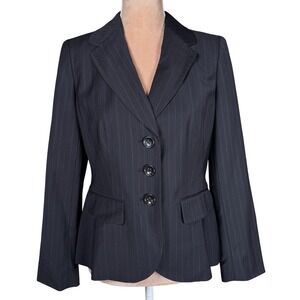 Ann Taylor Wool Blend Blazer Jacket 6P Petite Navy Pinstripe Button Front NEW